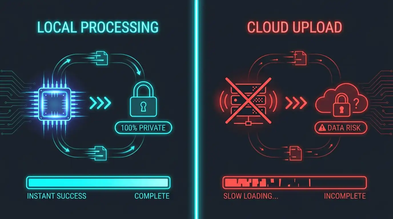 Comparison between our local conversion technology and traditional cloud-based upload services