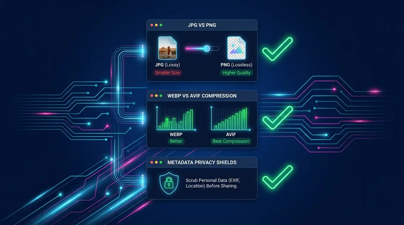 Advanced professional tips on file compression, metadata privacy, and format selection