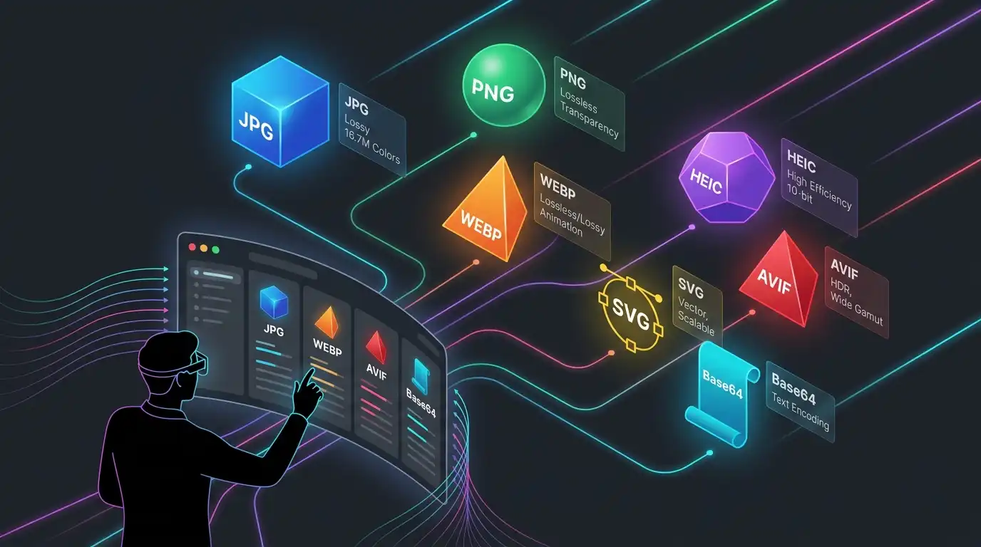 Detailed breakdown of image formats like JPG, PNG, WEBP, AVIF, HEIC, and PDF