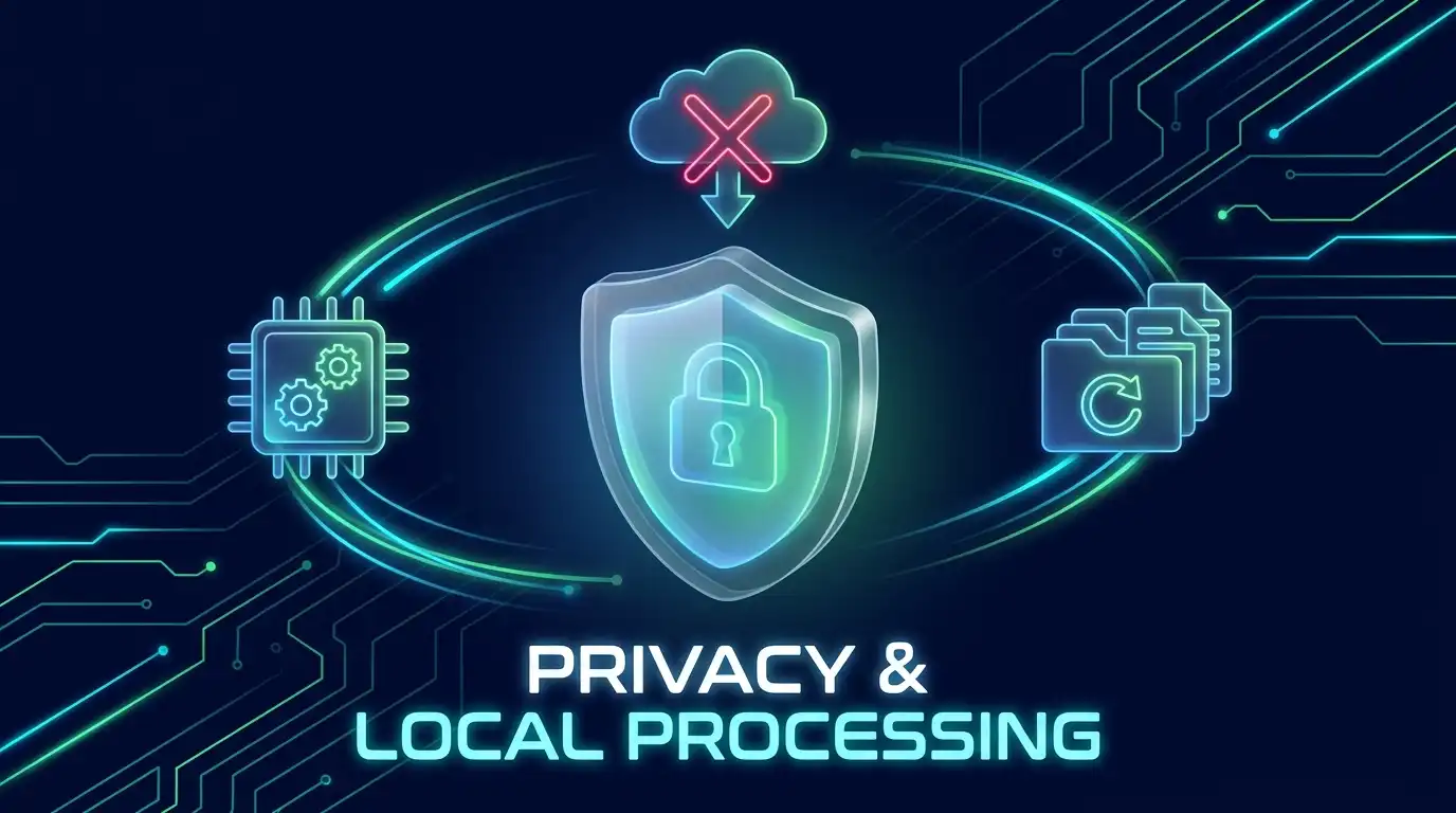 Security features demonstrating 100% offline local conversion and complete privacy