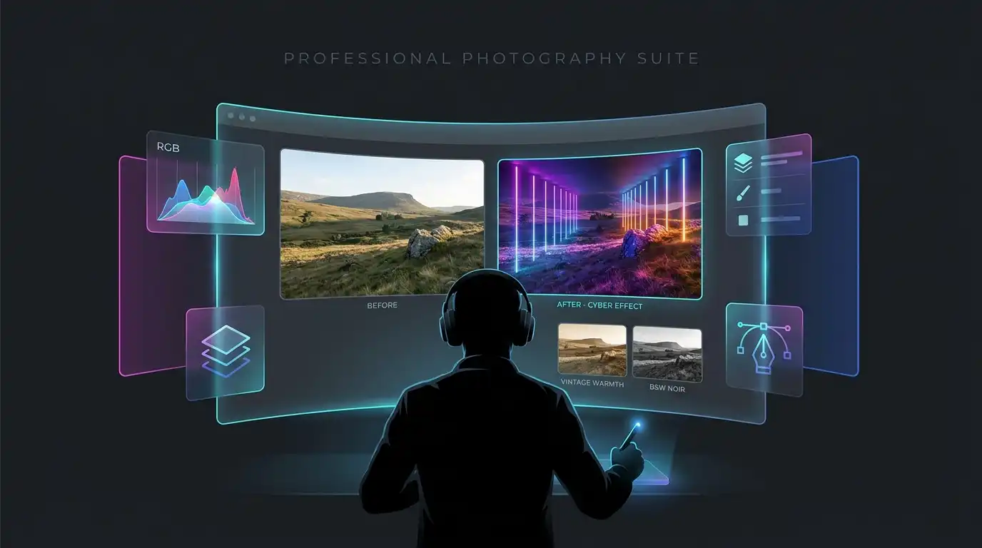 Apply professional enhancements, cinematic filters, and color adjustments
