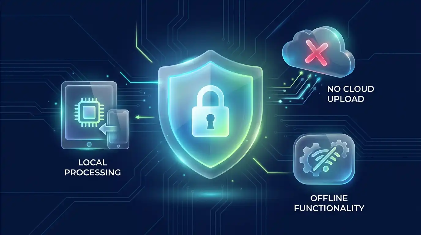 Ironclad privacy guarantee emphasizing local file processing and absolute data security