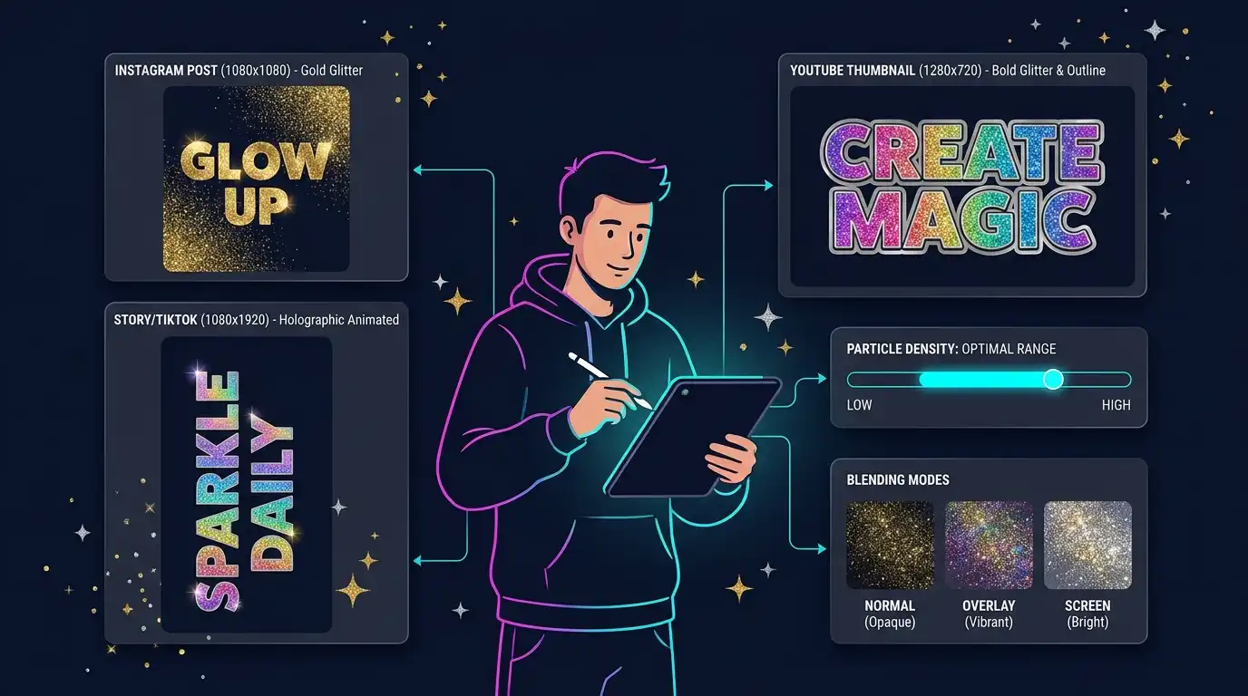 Visual representation of best practices for glitter text design on social media