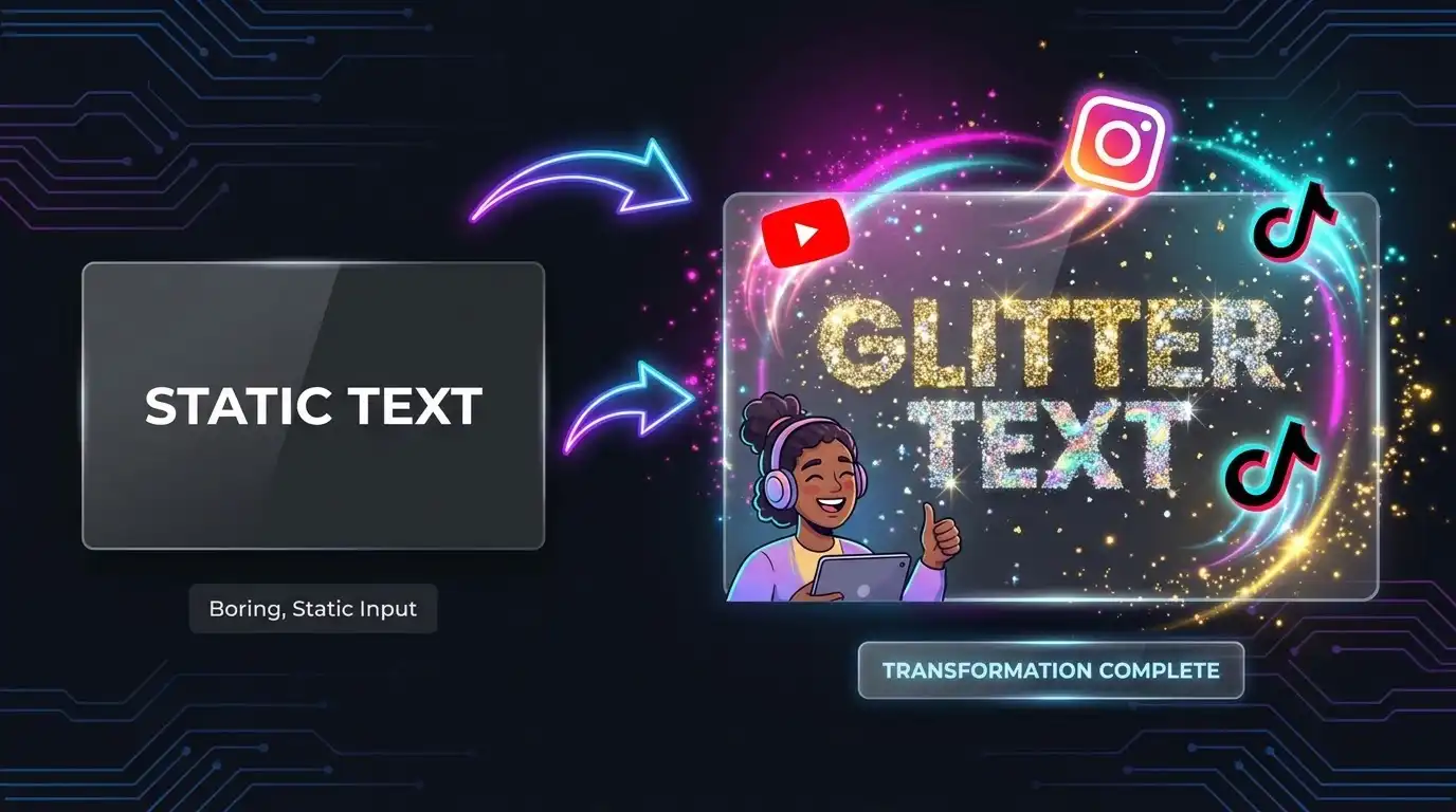 The Ultimate Glitter Text Studio displaying online browser-based editing capabilities