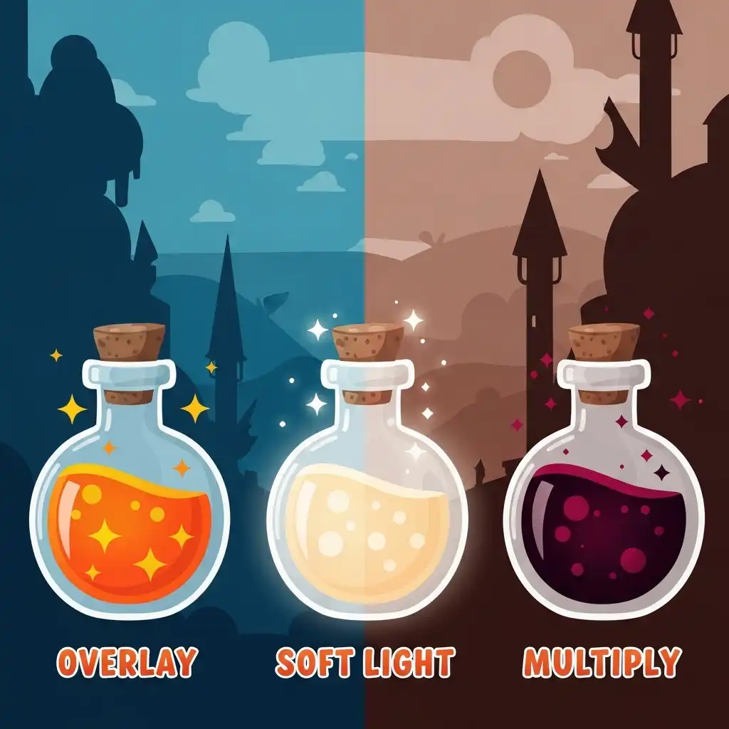 Demonstration of different blending modes in the layers panel