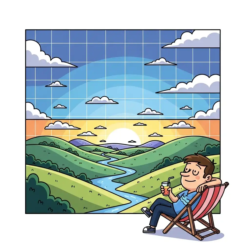 Straightening a tilted horizon line using grid guides