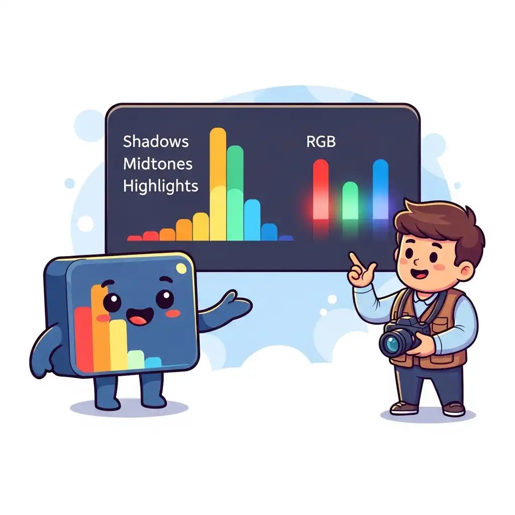 Histogram graph showing tonal distribution in photography