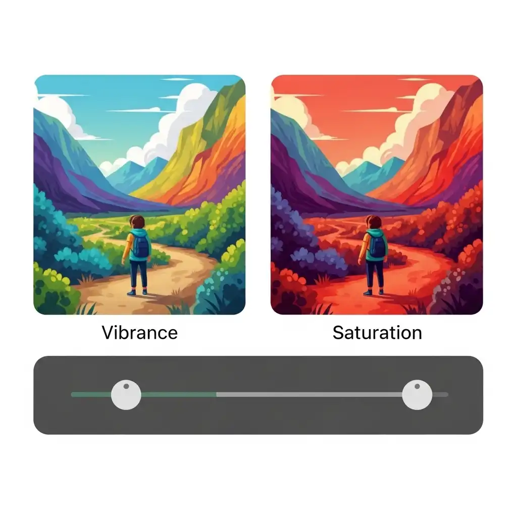 Comparison between vibrance and saturation adjustments
