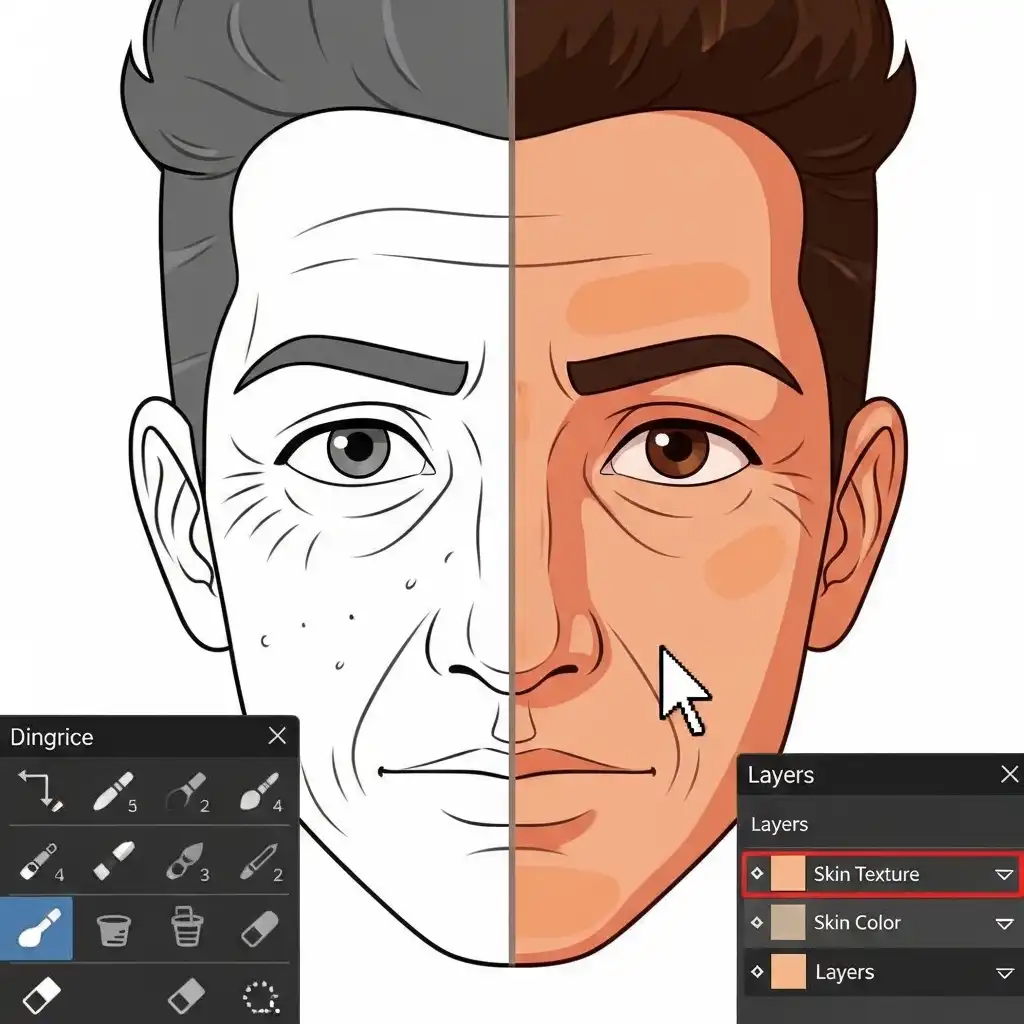 Skin retouching using frequency separation technique