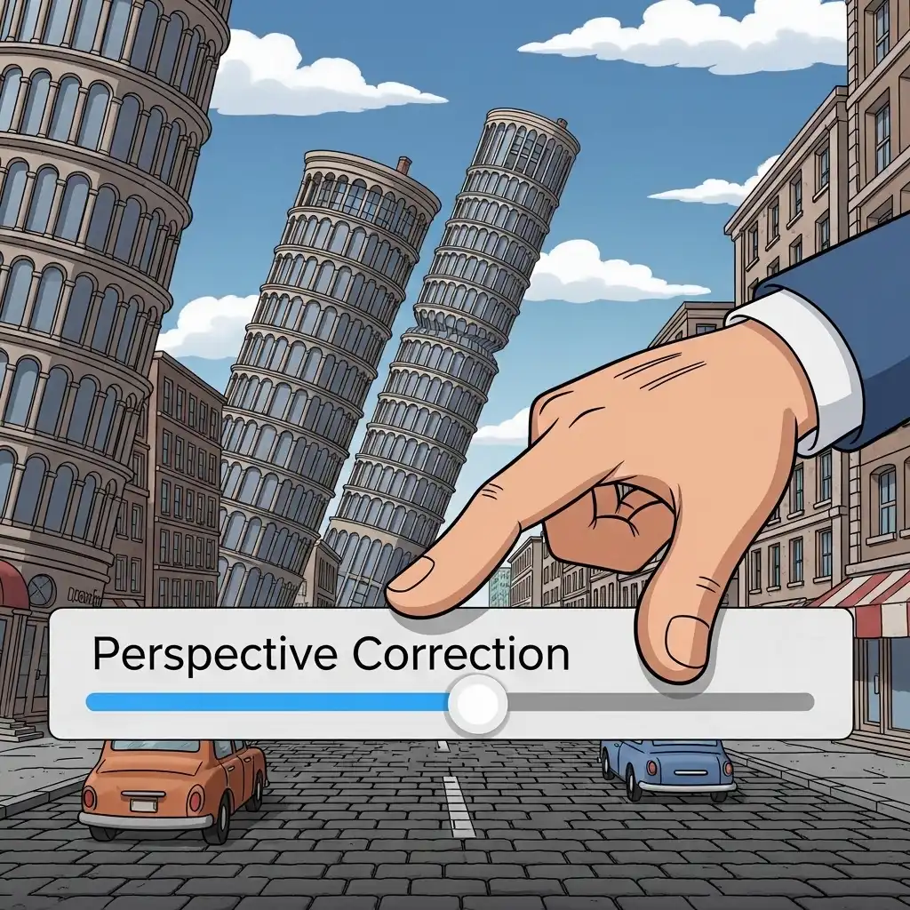 Correcting perspective distortion and converging verticals