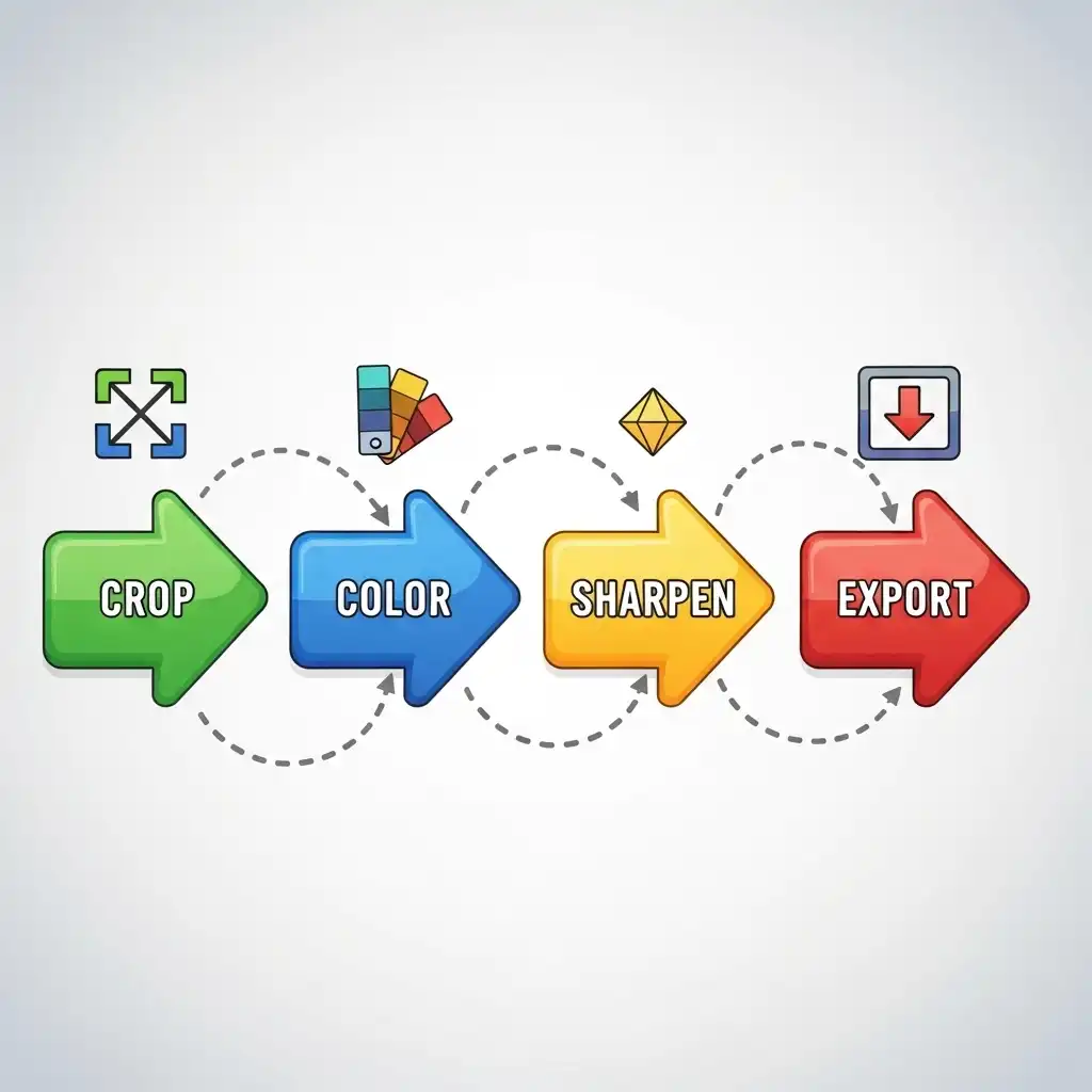 Structured photo editing workflow sequence