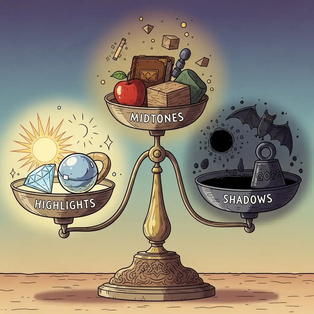 Visual representation of the exposure triangle balancing aperture, shutter speed, and ISO
